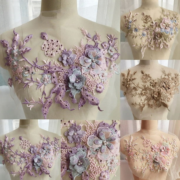 3d flower applique heavy bead lace applique 3D lace applique with rhinestones 3d wine red silk flower motif lace applique 3d floral